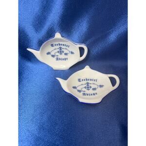 Pair of Porcelain Teabag Holders Blue and White from Germany